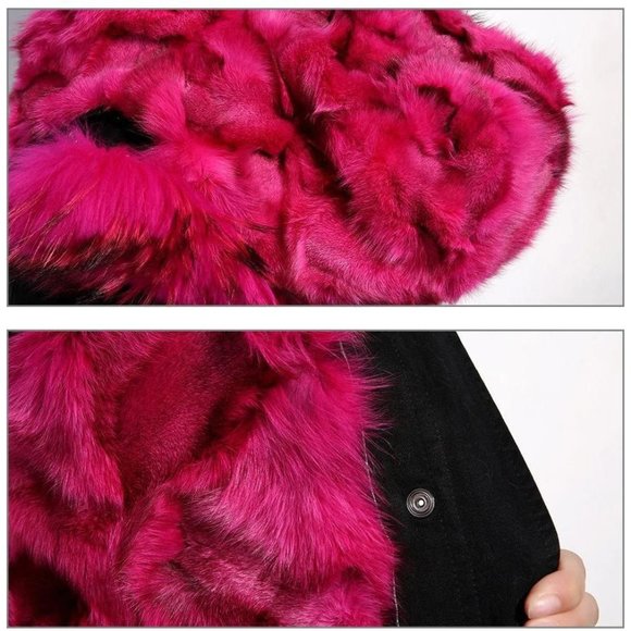 NEW POMKIN ROSE PINK FOX FUR BLACK WINTER COAT PARKA SIZE S SMALL 0/2 - Picture 4 of 12